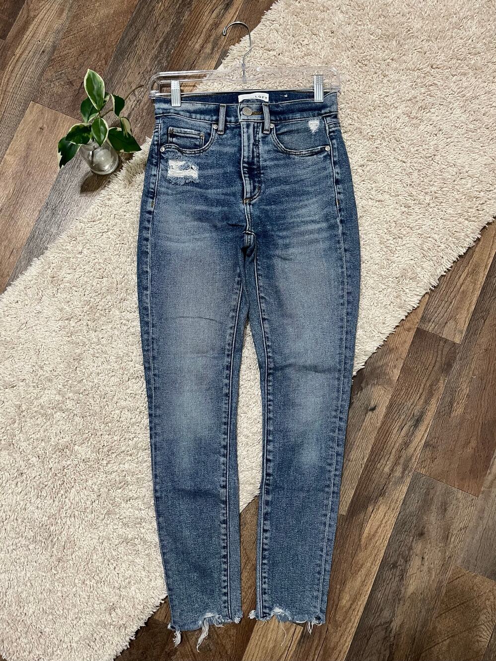 LOFT Women's Skinny Jeans in Distressed Medium Blue Wash